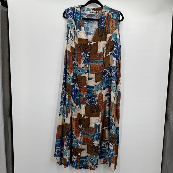 Joni Blair Dress Womens 20 Multicolor Sleeveless Button Southwest Midi Boho - Picture 1 of 13